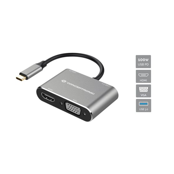 DONN16G base para portátil y replicador de puertos Alámbrico USB 3.2 Gen 1 (3.1 Gen 1) Type-C Negro, Plata