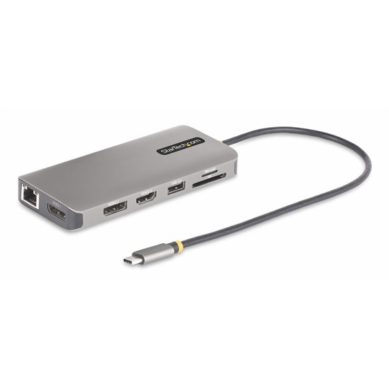 Adaptador Multipuerto USB-C de 3 Monitores HDMI/DP - 4K 60Hz Doble + 4K 30Hz HDMI y DP - Hub 4x USB-A - PD de 100W de Paso - Red