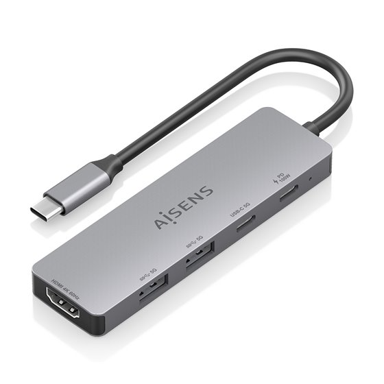 USB-C Dock 5 en 1, USB-C a 1xHDMI 2xUSB-A 1xUSB-C 1xUSB-C PD, Gris, 15cm
