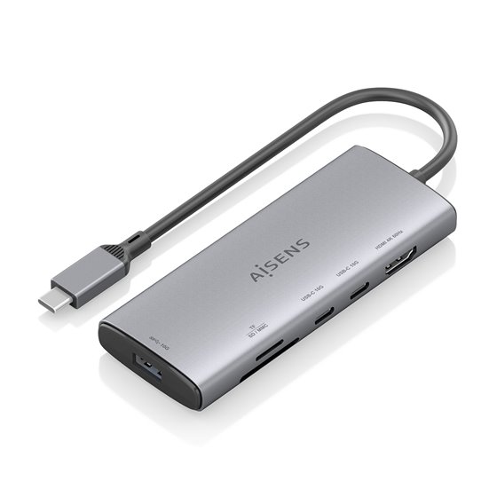 USB-C Dock 6 en 1, USB-C a 1xHDMI, 1xUSB-A 10G, 2xUSB-C 10G, 1xSD, 1xMicroSD, Gris, 20cm
