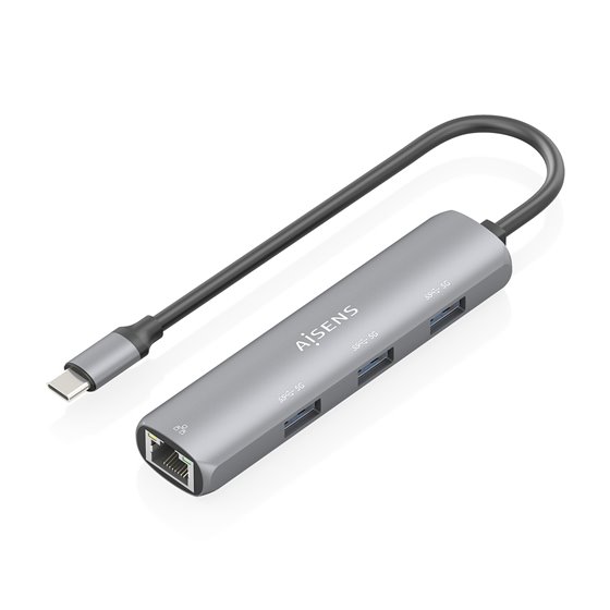 Dock USB-C A Ethernet Gigabit + Hub 3xUSB-A, Gris, 15cm