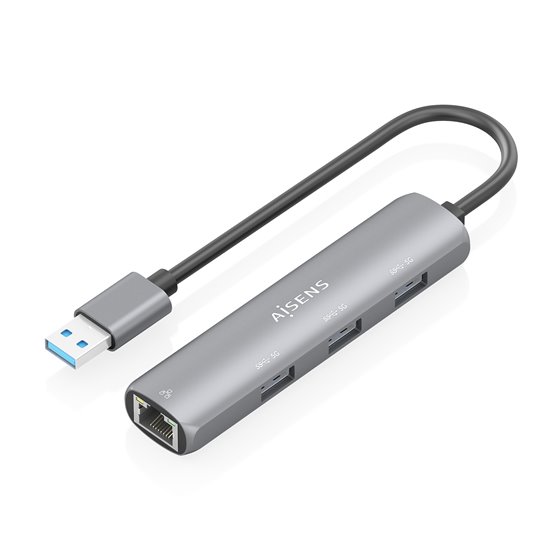 USB3.0 Dock USB-A A Ethernet Gigabit + Hub 3xUSB-A, Gris, 15cm