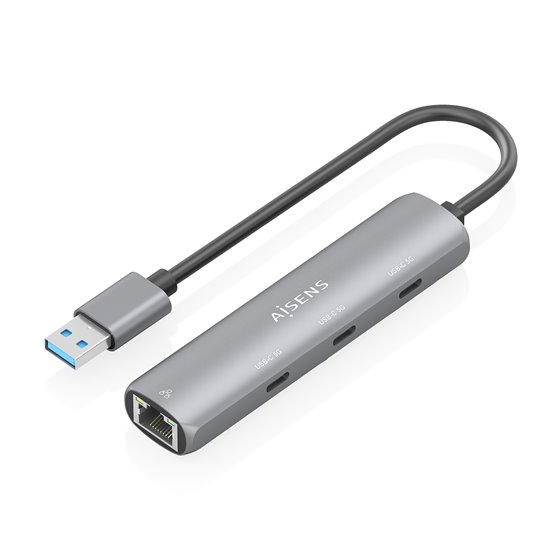 USB3.0 Dock USB-A A Ethernet Gigabit + Hub 3xUSB-C, Gris, 15cm