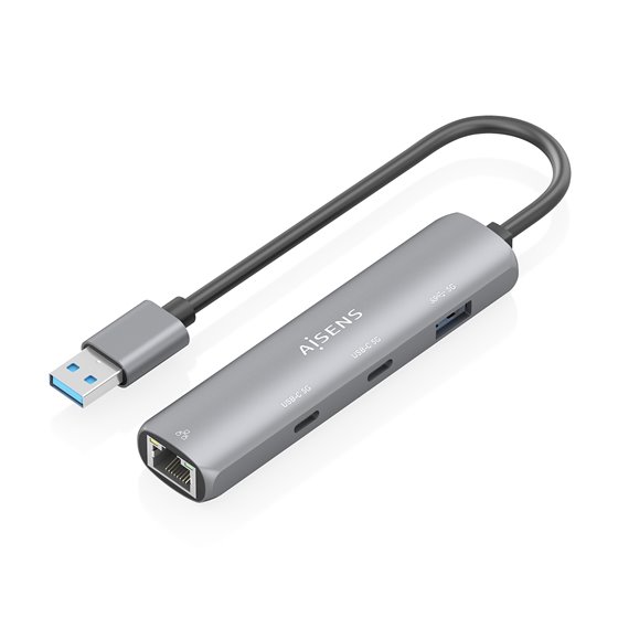 USB3.0 Dock USB-A A Ethernet Gigabit + Hub 2xUSB-C+1xUSB-A, Gris, 15cm