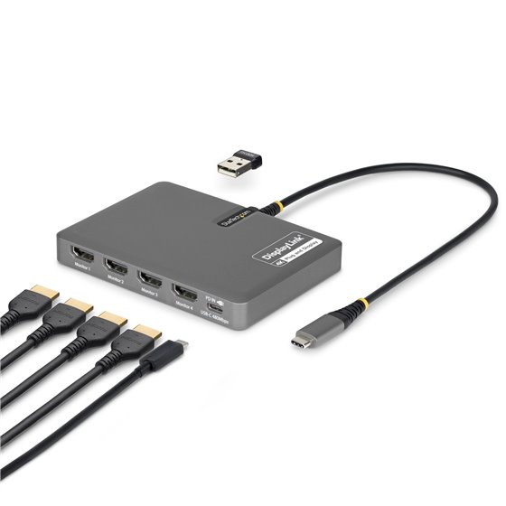 QUAD-USB-HDMI-ADAPT base para portátil y replicador de puertos Alámbrico USB 3.2 Gen 1 (3.1 Gen 1) Type-C Gris