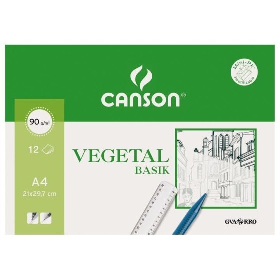 Papel Vegetal CANSON Basik A4 95 g. Pack x12 Hojas