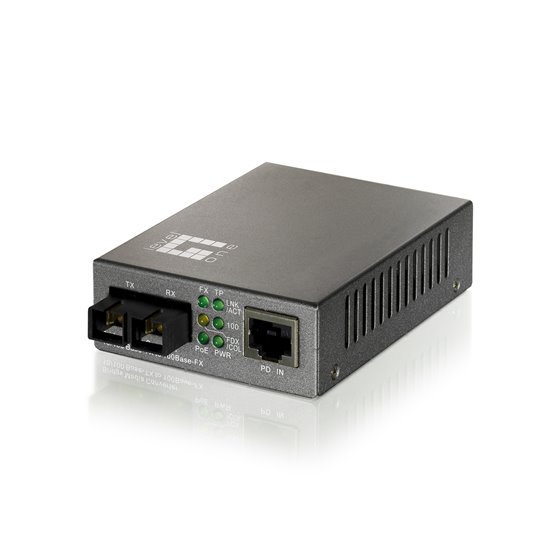 Convertidor SC SMF 10/100BASE-TX a 100BASE-FX PoE PD