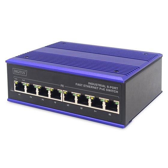 Conmutador PoE de red Fast Ethernet de 8 puertos, industrial, no gestionado