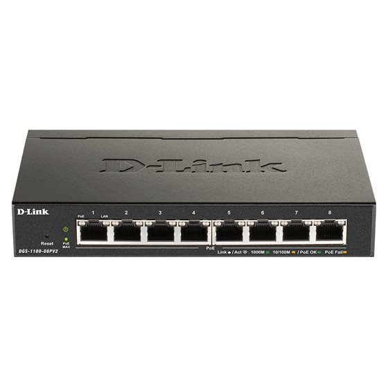 DGS-1100-08PV2/B Gestionado L2/L3 Gigabit Ethernet (10/100/1000) Energía sobre Ethernet (PoE) Negro