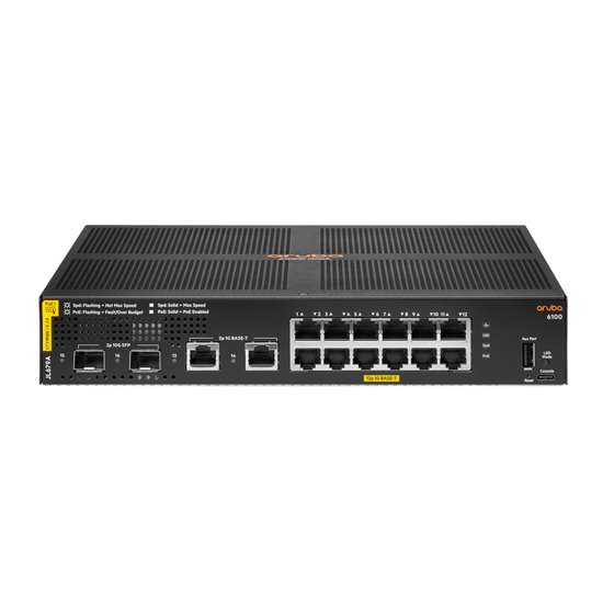 Aruba Networking 6100 12G Class4 PoE 2G/2SFP+ 139W Gestionado L3 Gigabit Ethernet (10/100/1000) Energía sobre Ethernet (PoE) 1U 