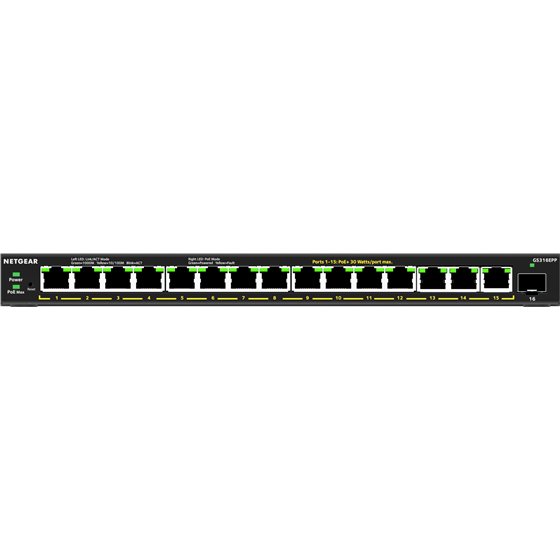 16-Port High-Power PoE+ Gigabit Ethernet Plus Switch (231W) with 1 SFP port (GS316EPP) Gestionado Gigabit Ethernet (10/100/1000)