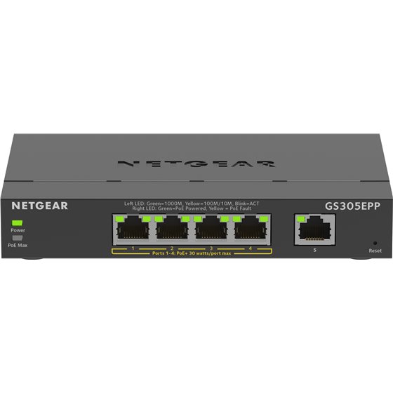 5-Port Gigabit Ethernet High-Power PoE+ Plus Switch (GS305EPP) Gestionado L2/L3 Gigabit Ethernet (10/100/1000) Energía sobre Eth