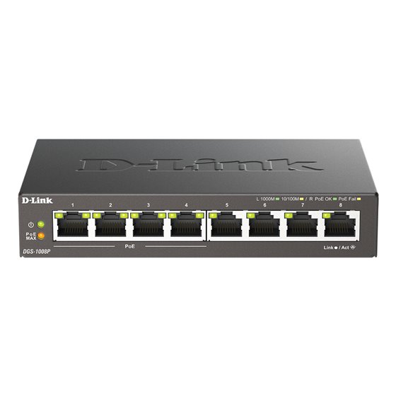 DGS-1008P/E switch No administrado L2 Gigabit Ethernet (10/100/1000) Energía sobre Ethernet (PoE) Escritorio Negro