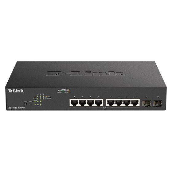 DGS-1100-10MPV2 Gestionado L2 Gigabit Ethernet (10/100/1000) Energía sobre Ethernet (PoE) 1U Negro