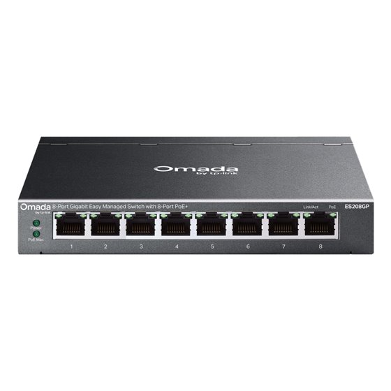 Omada ES208GP switch Gestionado L2 Gigabit Ethernet (10/100/1000) Energía sobre Ethernet (PoE) DIN rail Negro