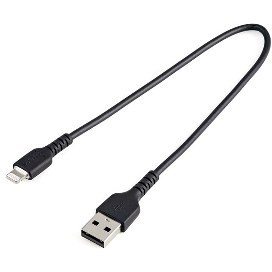 Cable Resistente USB-A a Lightning de 30 cm Negro - Cable de Sincronización y Carga USB Tipo A a Lightning con Fibra de Aramida 