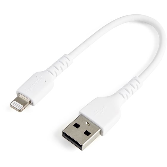 Cable Resistente USB-A a Lightning de 15 cm Blanco - Cable de Sincronización y Carga USB Tipo A a Lightning con Fibra de Aramida