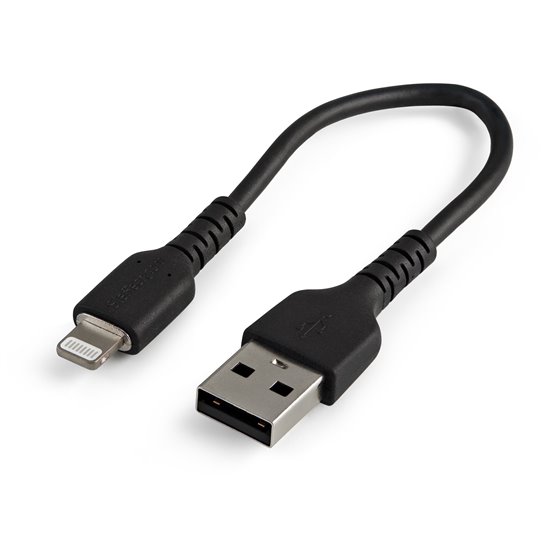 Cable Resistente USB-A a Lightning de 15 cm Negro - Cable de Sincronización y Carga USB Tipo A a Lightning con Fibra de Aramida 