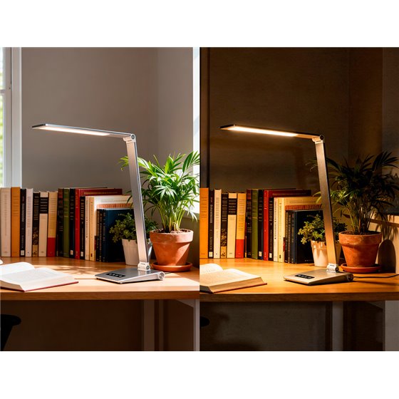 Lampara de escritorio q-connect sirio led 13w 800 lmtactil 3 niveles de color brillo regulable color plata