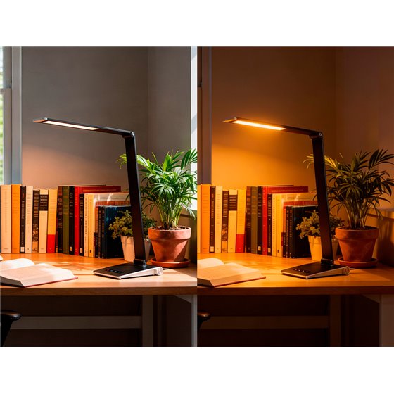 Lampara de escritorio q-connect sirio led 13w 800 lmtactil 3 niveles de color brillo regulable color negro