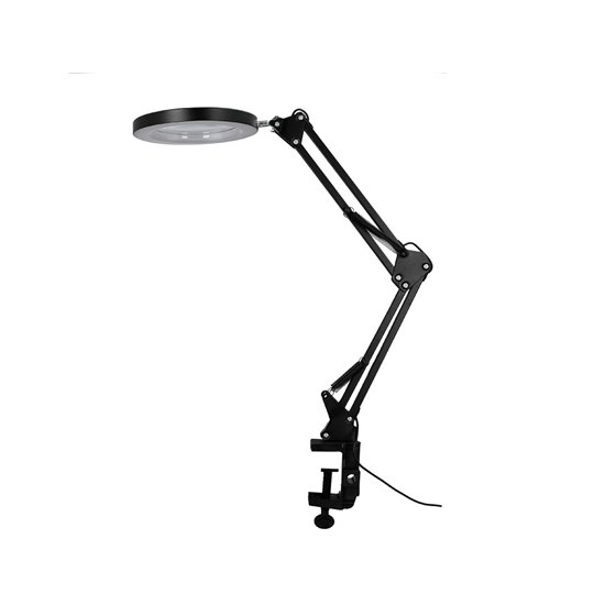 Lampara de escritorio q-connect hadar led 8w 380lm aluminio con pinza y lupa brazo doble color negro