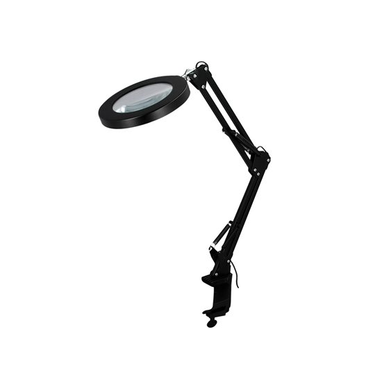 Lampara de escritorio q-connect hadar led 8w 380lm aluminio con pinza y lupa brazo doble color negro