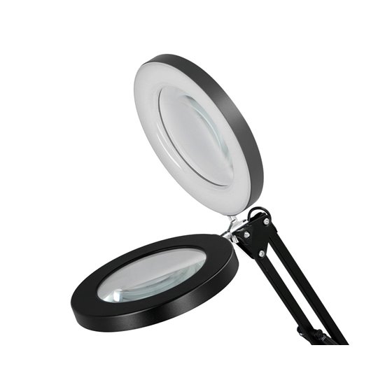 Lampara de escritorio q-connect hadar led 8w 380lm aluminio con pinza y lupa brazo doble color negro