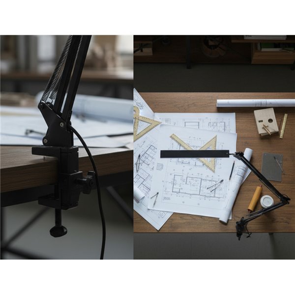 Lampara de escritorio q-connect rigel led 8w 320 lm aluminio con pinza brazo doble3 articulaciones color negro