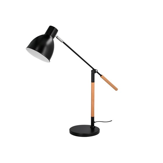 Lampara de escritorio q-connect deneb metalica con detalles de madera interruptor2 articulaciones color negro