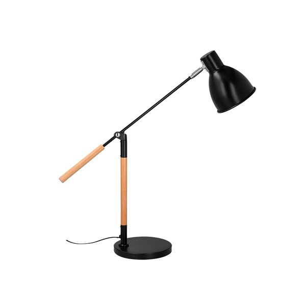 Lampara de escritorio q-connect deneb metalica con detalles de madera interruptor2 articulaciones color negro