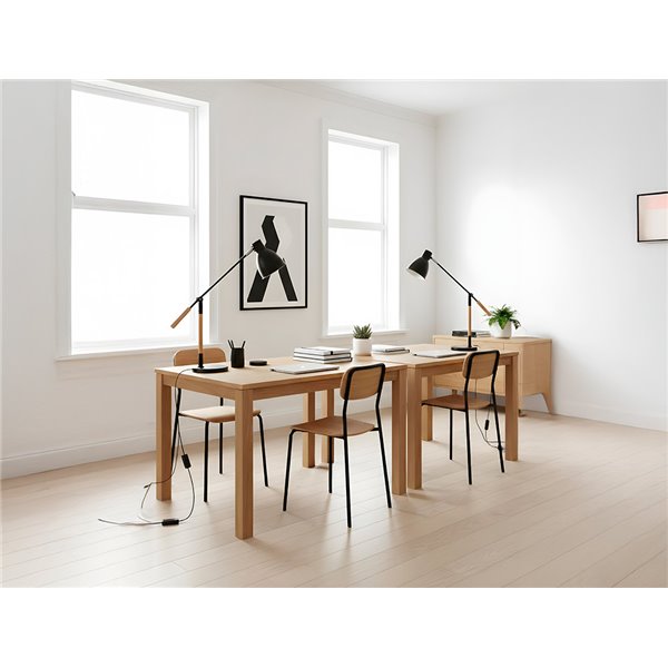 Lampara de escritorio q-connect deneb metalica con detalles de madera interruptor2 articulaciones color negro