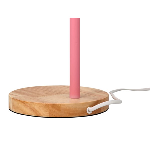 Lampara de escritorio q-connect orion metalica con detalles de madera brazo flexible color rosa