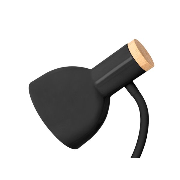 Lampara de escritorio q-connect orion metalica con detalles de madera brazo flexible color negro