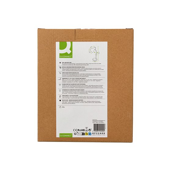 Lampara de escritorio q-connect orion metalica con detalles de madera brazo flexible color negro