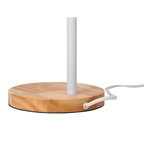 Lampara de escritorio q-connect orion metalica con detalles de madera brazo flexible color blanco