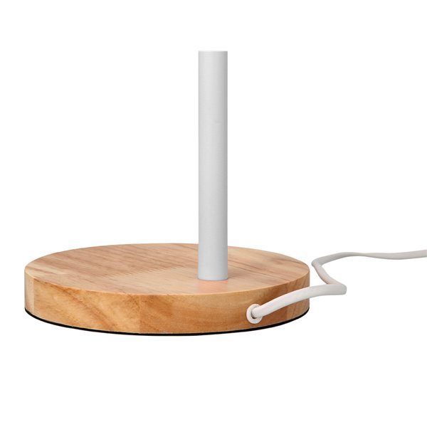 Lampara de escritorio q-connect orion metalica con detalles de madera brazo flexible color blanco