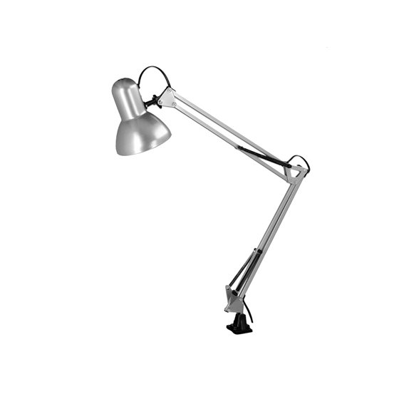 Lampara de escritorio q-connect antares metalica conpinza interruptor brazo doble 3 articulaciones color plata
