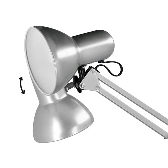 Lampara de escritorio q-connect antares metalica conpinza interruptor brazo doble 3 articulaciones color plata