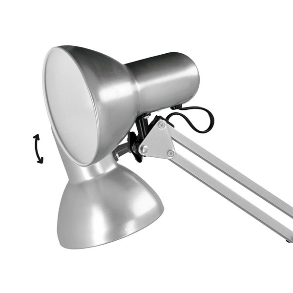 Lampara de escritorio q-connect antares metalica conpinza interruptor brazo doble 3 articulaciones color plata