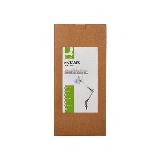 Lampara de escritorio q-connect antares metalica conpinza interruptor brazo doble 3 articulaciones color plata