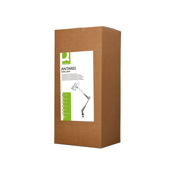 Lampara de escritorio q-connect antares metalica conpinza interruptor brazo doble 3 articulaciones color plata