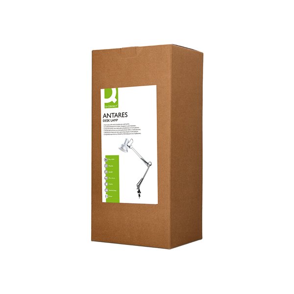 Lampara de escritorio q-connect antares metalica conpinza interruptor brazo doble 3 articulaciones color plata