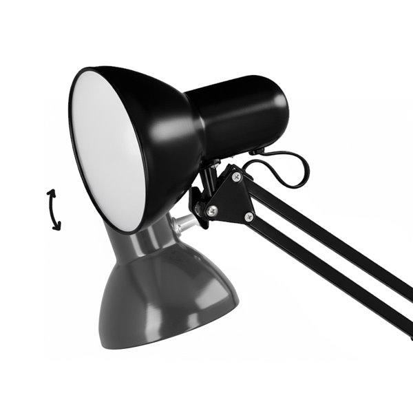 Lampara de escritorio q-connect antares metalica conpinza interruptor brazo doble 3 articulaciones color negro