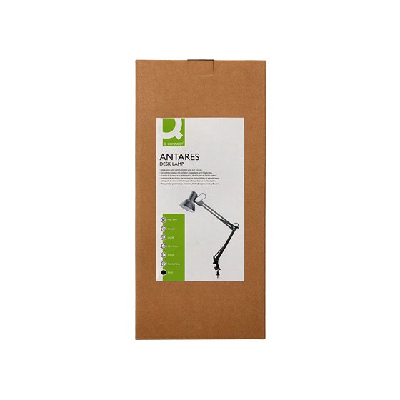 Lampara de escritorio q-connect antares metalica conpinza interruptor brazo doble 3 articulaciones color negro