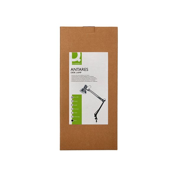 Lampara de escritorio q-connect antares metalica conpinza interruptor brazo doble 3 articulaciones color negro