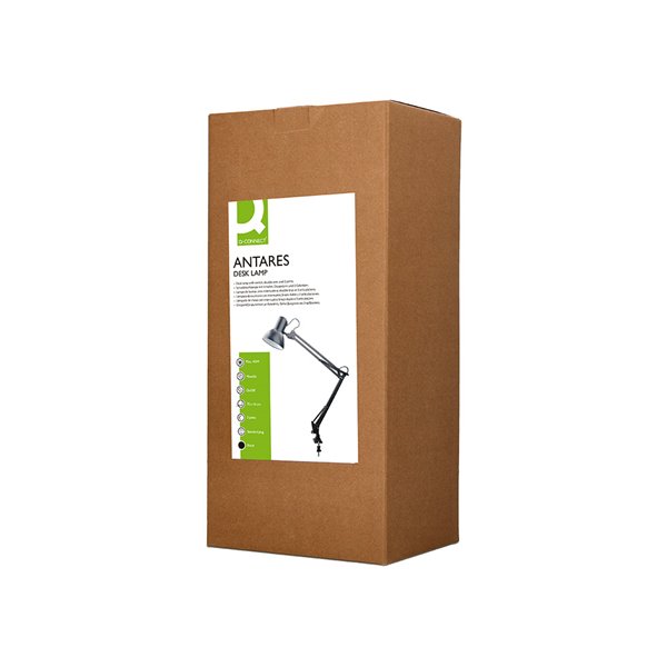 Lampara de escritorio q-connect antares metalica conpinza interruptor brazo doble 3 articulaciones color negro