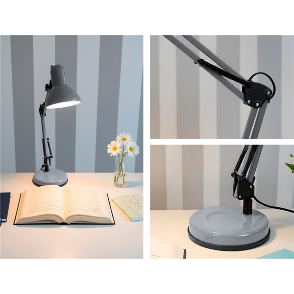 Lampara de escritorio q-connect polaris metalica coninterruptor brazo doble 3 articulaciones color plata