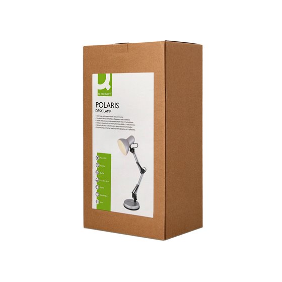 Lampara de escritorio q-connect polaris metalica coninterruptor brazo doble 3 articulaciones color plata