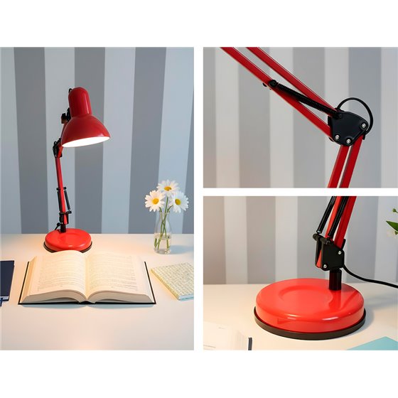 Lampara de escritorio q-connect polaris metalica coninterruptor brazo doble 3 articulaciones color rojo