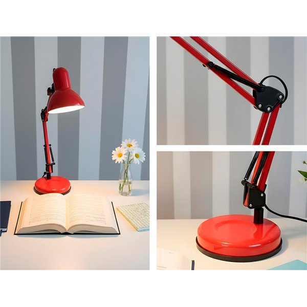 Lampara de escritorio q-connect polaris metalica coninterruptor brazo doble 3 articulaciones color rojo
